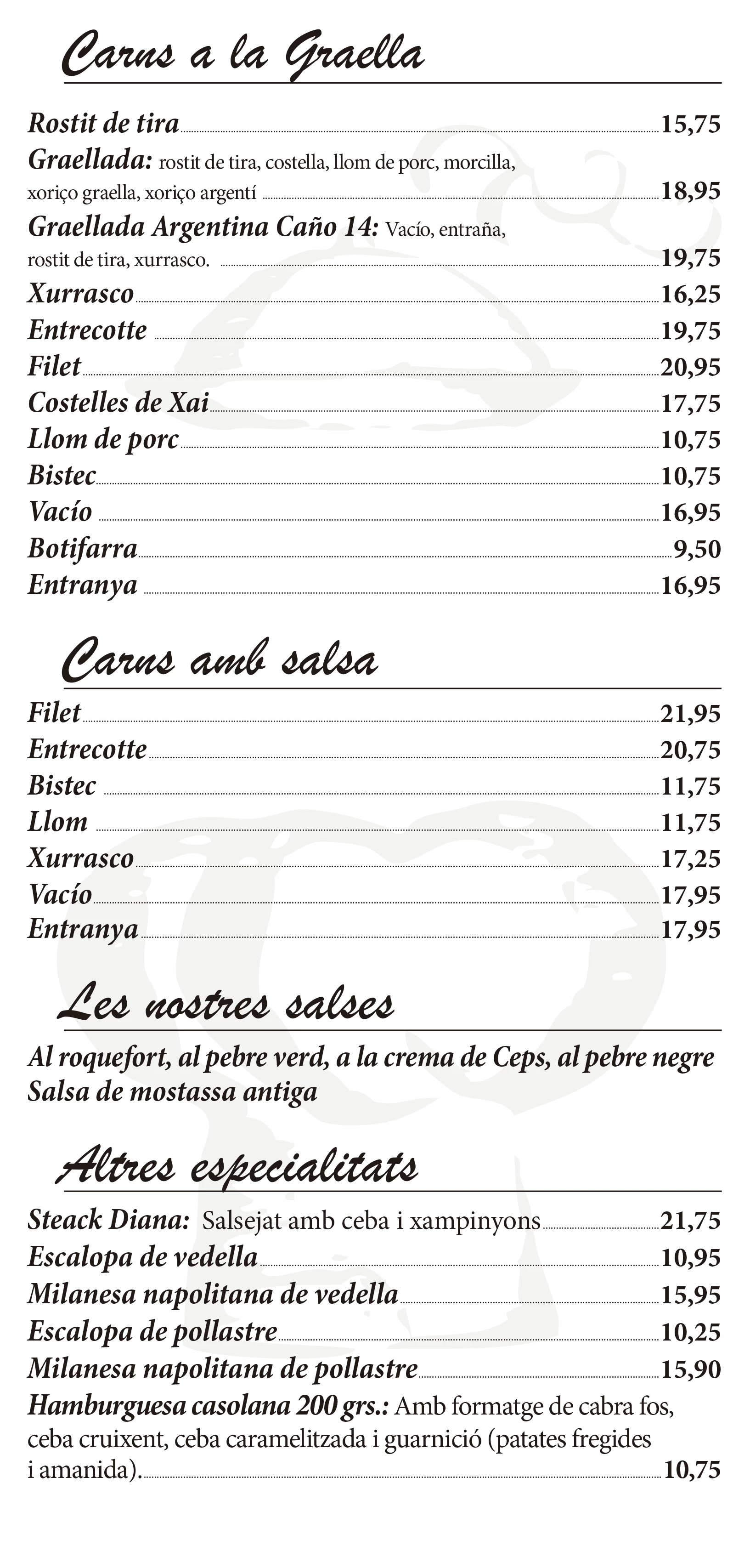 Carta del restaurant Caño 14