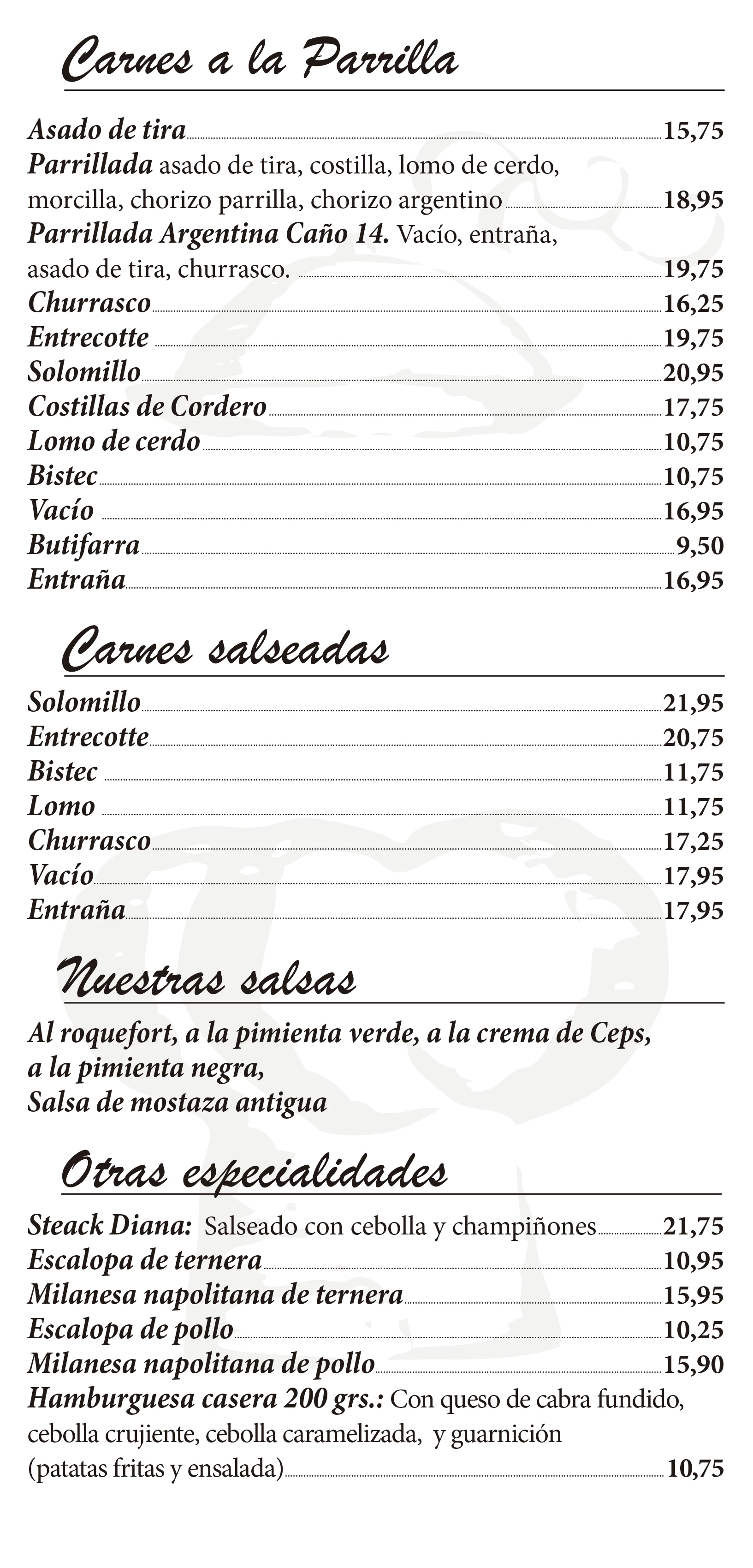 Carta del restaurant Caño 14