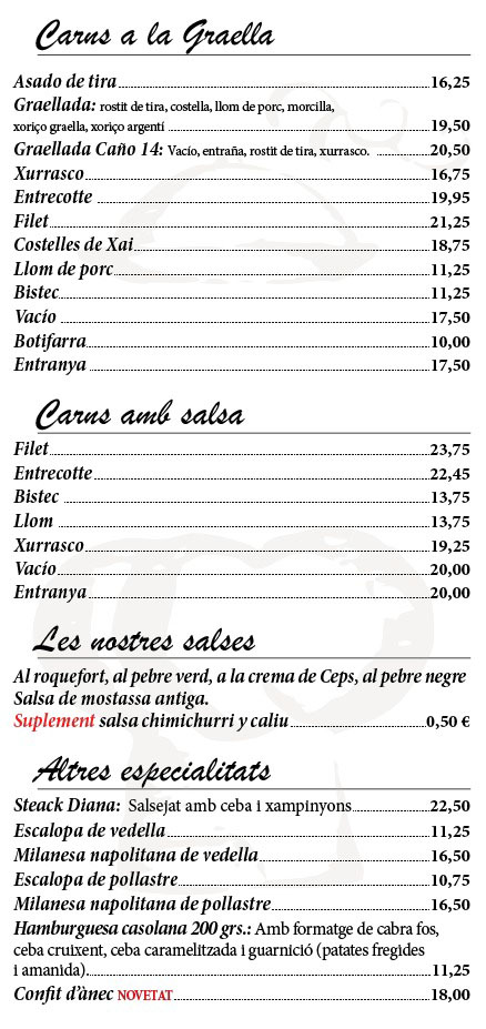 Carta del restaurant Caño 14