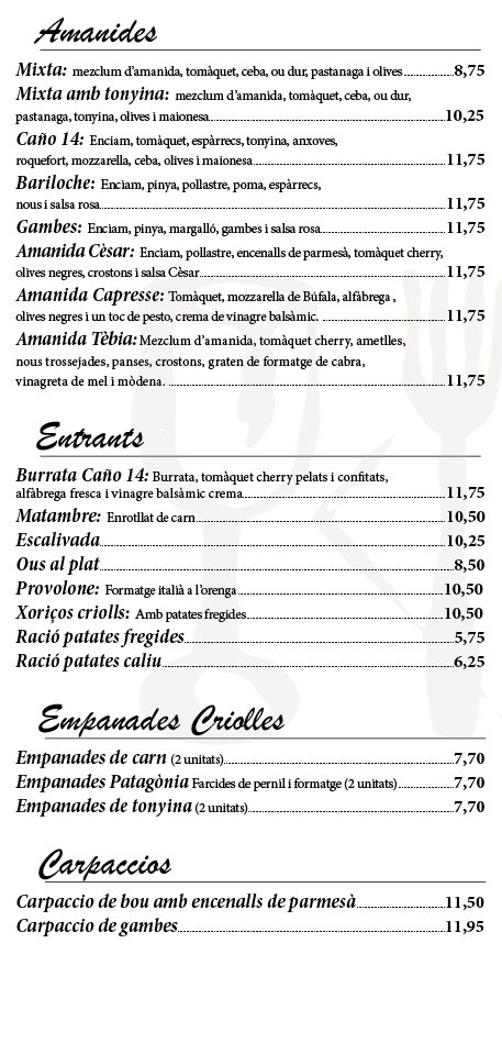 Carta del restaurant Caño 14