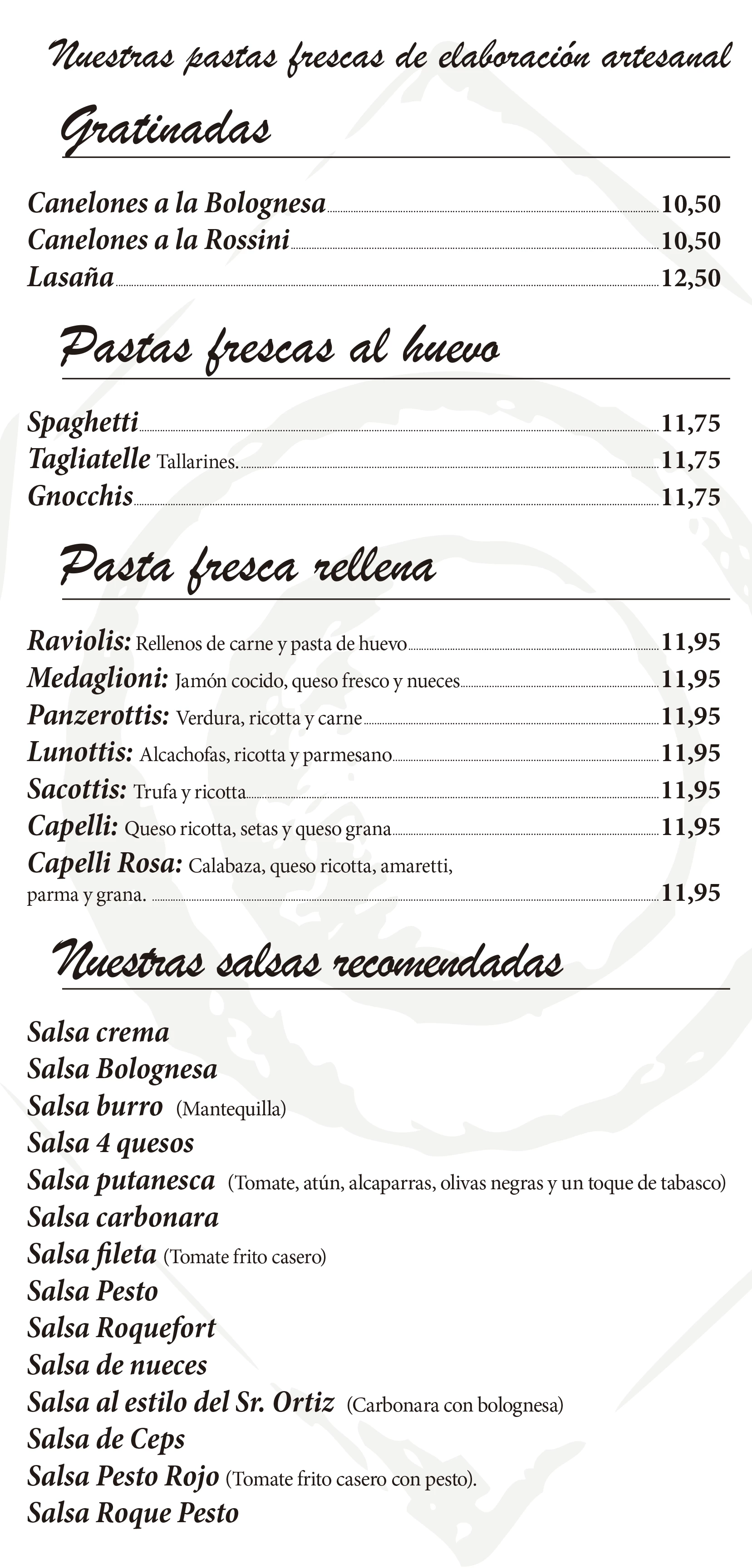 Carta del restaurant Caño 14