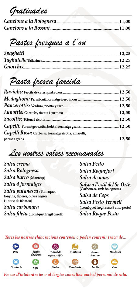 Carta del restaurant Caño 14