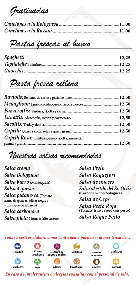 Carta del restaurant Caño 14