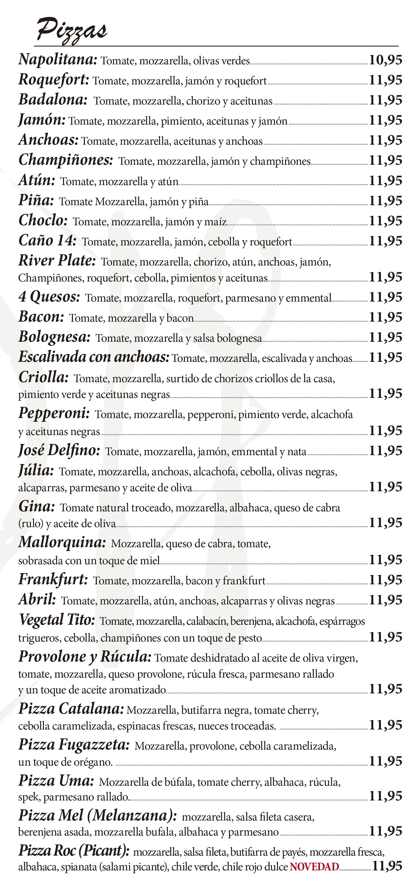 Carta del restaurant Caño 14