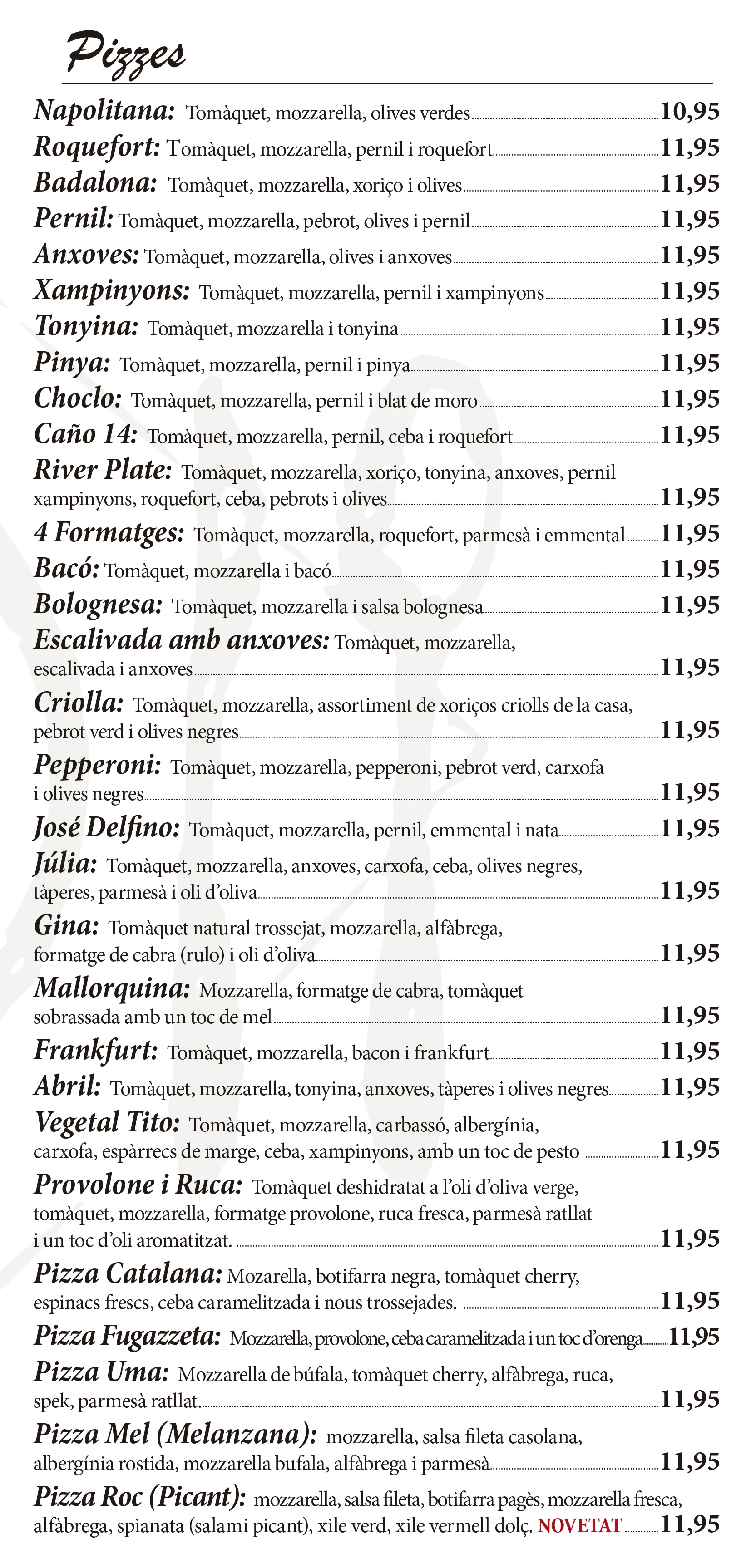 Carta del restaurant Caño 14