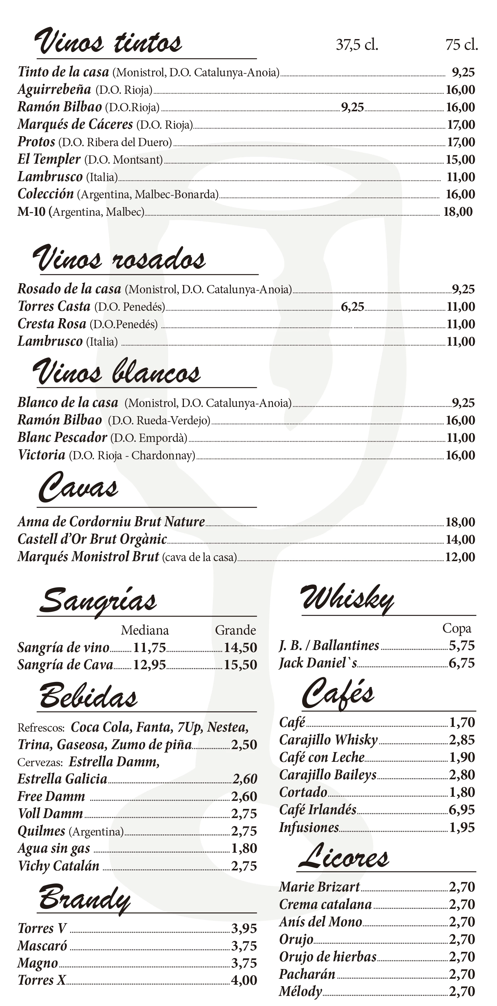 Carta del restaurant Caño 14