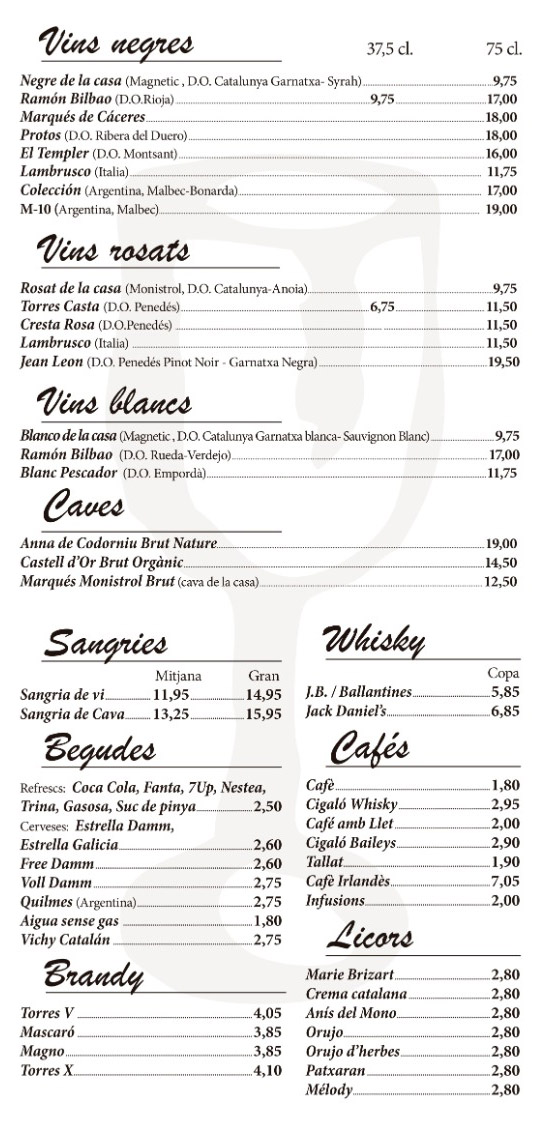 Carta del restaurant Caño 14