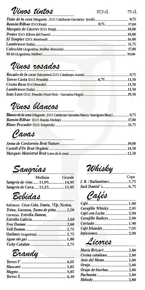 Carta del restaurant Caño 14