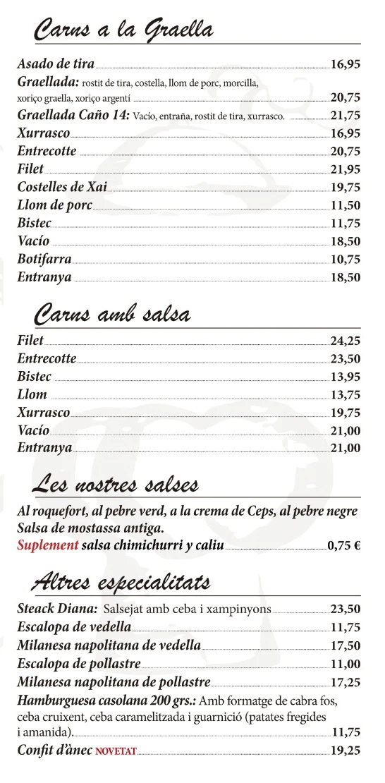 Carta del restaurant Caño 14