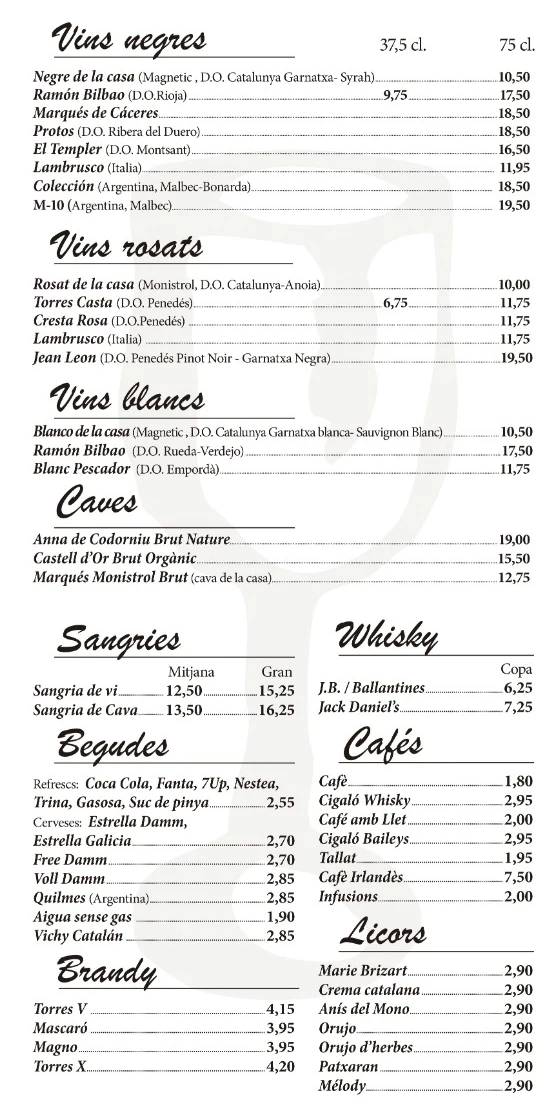 Carta del restaurant Caño 14