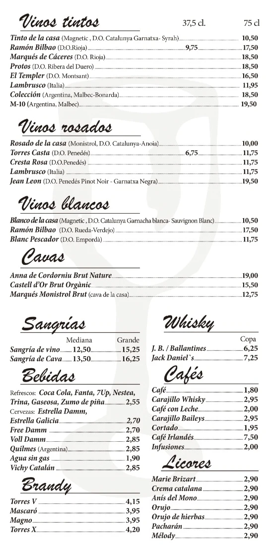 Carta del restaurant Caño 14